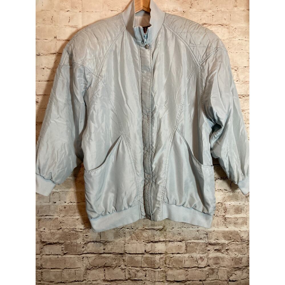 Vintage Ashton Cove Silk Jacket Women Medium Baby Icy Blue Zip Up Ultra Soft 80s